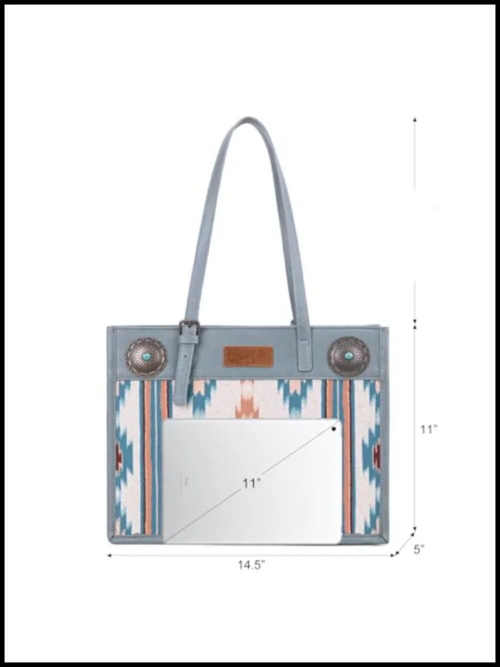 Aztec Print Canvas Shoulder Tote Turquoise Concho Boho Western Handbag